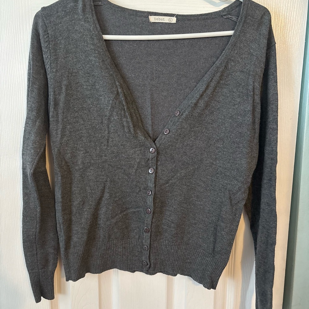debut Dark Gray V-Neck Button-Front Cardigan